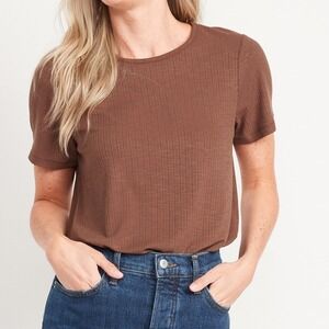 ✨2/$35 Old Navy Luxe Ribbed T-Shirt XL Brown Short Sleeve Casual Top Capsule NWT